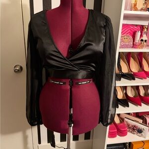 Fashion Nova Black Satin Crop Top